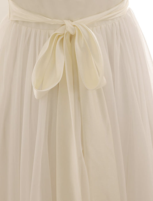 Ivory Wedding Dress Lace Sash Bow Sequins Wedding Gown misshow