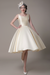 Ivory Wedding Dress Scoop Backless Knee Length Satin Wedding Gown misshow