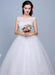 Ivory Wedding Dress Sleeveless Semi-Sheer Jewel Neckline Lace A-Line Floor Length Bridal Gown
