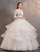 Ivory Wedding Dresses Tulle Illusion Neckline Half Sleeve Floor Length Princess Bridal Gown