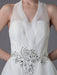 Ivory Wedding Jumpsuits Halter V Neck Rhinestones Backless Culottes Bridal Dress