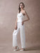 Wedding Jumpsuits Ivory Strapless Peplum Satin Bow Sash Long Bridal Jumpsuits