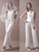 Wedding Jumpsuits Ivory Strapless Peplum Satin Bow Sash Long Bridal Jumpsuits