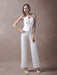 Wedding Jumpsuits Ivory Strapless Peplum Satin Bow Sash Long Bridal Jumpsuits