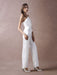 Wedding Jumpsuits Ivory Strapless Peplum Satin Bow Sash Long Bridal Jumpsuits