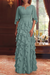 Jade Chiffon Mother of the Bride Dress Flutter Sleeves with Cascading Ruffles
