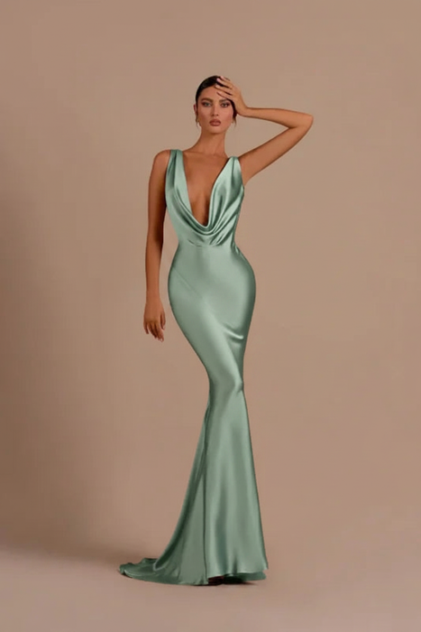 Jade Elegant Champagne Mermaid Prom Dress Long Slimming