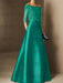 Short-Sleeve Off-the-Shoulder A-Line Mother of the Bride Dress with Belt Applique