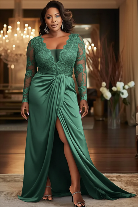 V-Neck Black Mother of the Bride Dress with Long Lace Sleeves-Bridelily V-Neck Black Mother of the Bride Dress with Long Lace Sleeves-Bridelily