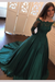 Jade Off Shoulder Long Sleeve Ball Gown Appliques Satin Prom Dress - Prom Dresses