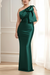 Jade One Shoulder Champagne Satin Mermaid Evening Dress Long Wedding Guest Dress