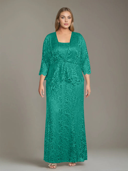 Plus Size 2-Piece Mother of the Bride Dress Set with Square Neck and Floor-Length Sheath
