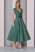 Jade Satin A-Line Mother of the Bride Dress V Neck Tea Length Wedding Guest Dress - Prom Dresses