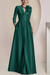 Jade Satin V-Neck Mother of the Bride Dress with 3/4 Sleeves with Split Front