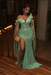 Jade Sequins Prom Dress Asymmetric Mermaid Evening Gown with Tassels