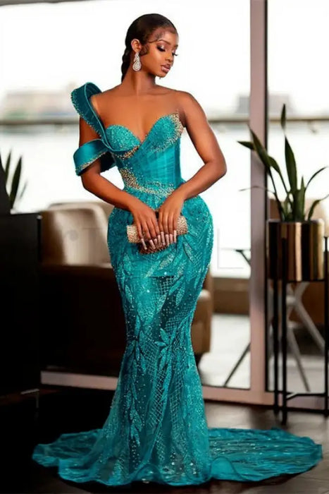 Jade Stunning Sparkle Beadings Mermaid Evening Gown with Sequins - Evening Dresses