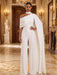 Jersey Jumpsuit Asymmetric Neck Long Evening Jumpsuit with Sash
