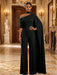 Black Jersey Jumpsuit Asymmetric Neck Long Evening Jumpsuit with Sash
