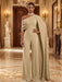 Champagne Jersey Jumpsuit Asymmetric Neck Long Evening Jumpsuit with Sash