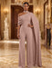 Dusty Rose Jersey Jumpsuit Asymmetric Neck Long Evening Jumpsuit with Sash