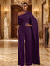 Fuchsia Jersey Jumpsuit Asymmetric Neck Long Evening Jumpsuit with Sash