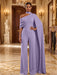 Lilac Jersey Jumpsuit Asymmetric Neck Long Evening Jumpsuit with Sash