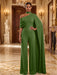 Olive Green Jersey Jumpsuit Asymmetric Neck Long Evening Jumpsuit with Sash