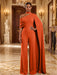 Orange Jersey Jumpsuit Asymmetric Neck Long Evening Jumpsuit with Sash