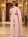Pink Jersey Jumpsuit Asymmetric Neck Long Evening Jumpsuit with Sash