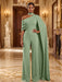 Sage Jersey Jumpsuit Asymmetric Neck Long Evening Jumpsuit with Sash