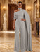 Silver Jersey Jumpsuit Asymmetric Neck Long Evening Jumpsuit with Sash