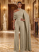 Taupe Jersey Jumpsuit Asymmetric Neck Long Evening Jumpsuit with Sash