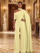 Yellow Jersey Jumpsuit Asymmetric Neck Long Evening Jumpsuit with Sash
