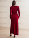 Back view of the red jersey maxi dress with long sleeves