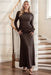 Soft jersey maxi dress with a pleated shoulder in chocolate brown