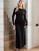 Soft jersey maxi dress with a pleated shoulder in black