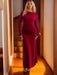 Full length view of the burgundy jersey maxi dress