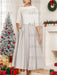 Tea-Length Mother of the Bride A-Line Dress with Jewel Neckline Half Sleeves Pleats and Pockets