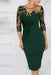 Emerald Green Jewel Neck Column Floral Lace Mother of the bride Dresses Half Sleeves - Prom Dresses