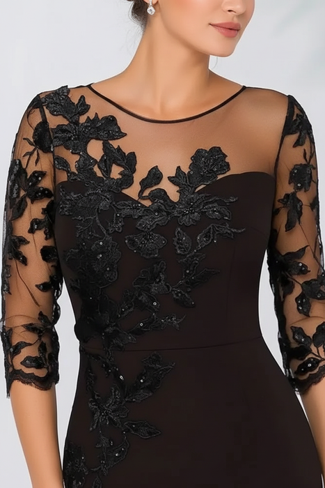 Jewel Neck Column Floral Lace Mother of the bride Dresses Half Sleeves - Prom Dresses