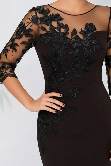 Jewel Neck Column Floral Lace Mother of the bride Dresses Half Sleeves - Prom Dresses