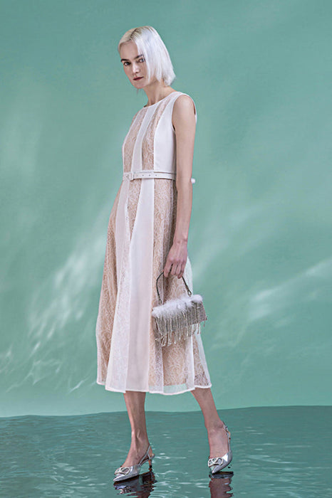 Jewel Neck Daily Wear Dress Tea Length Holiday Wear Formal Dress with Belt - Dresses