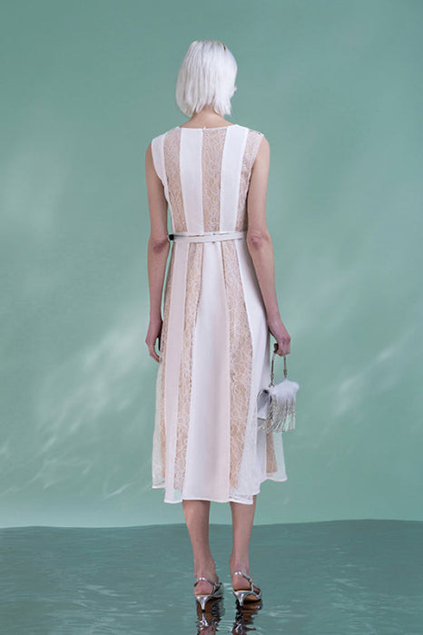 Jewel Neck Daily Wear Dress Tea Length Holiday Wear Formal Dress with Belt - Dresses