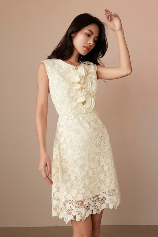 Jewel Neck Floral Lace Mini Dress Sleeveless Aline Summer Formal Dress - Dresses