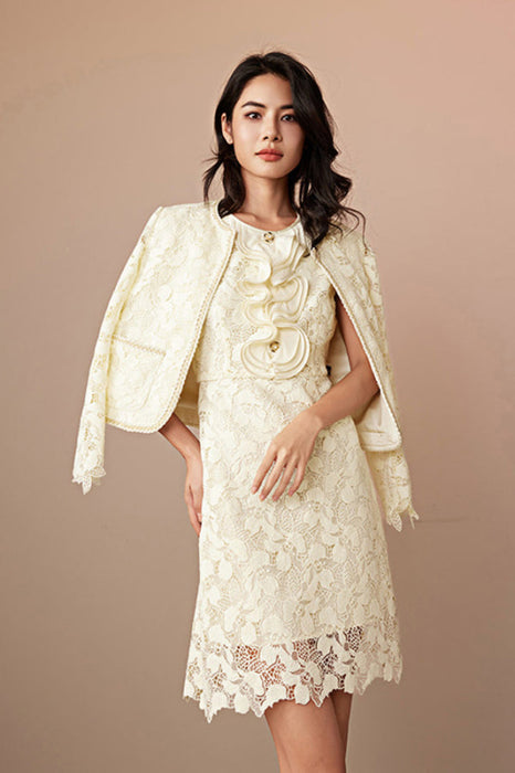 Jewel Neck Floral Lace Mini Dress Sleeveless Aline Summer Formal Dress - Dresses