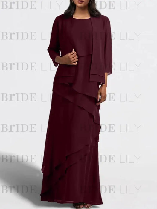 Floor-Length Mother of the Bride Sheath Dress with Matching Jacket