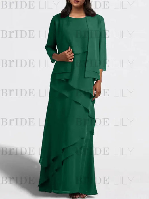 Floor-Length Mother of the Bride Sheath Dress with Matching Jacket