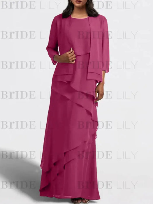 Floor-Length Mother of the Bride Sheath Dress with Matching Jacket