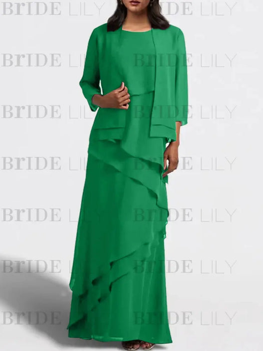 Floor-Length Mother of the Bride Sheath Dress with Matching Jacket