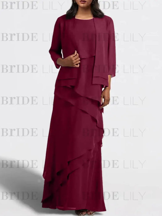 Floor-Length Mother of the Bride Sheath Dress with Matching Jacket